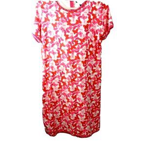 Vintage Richard Butterfly Shift Dress Small Pink White Beaded Trim Loose Fit